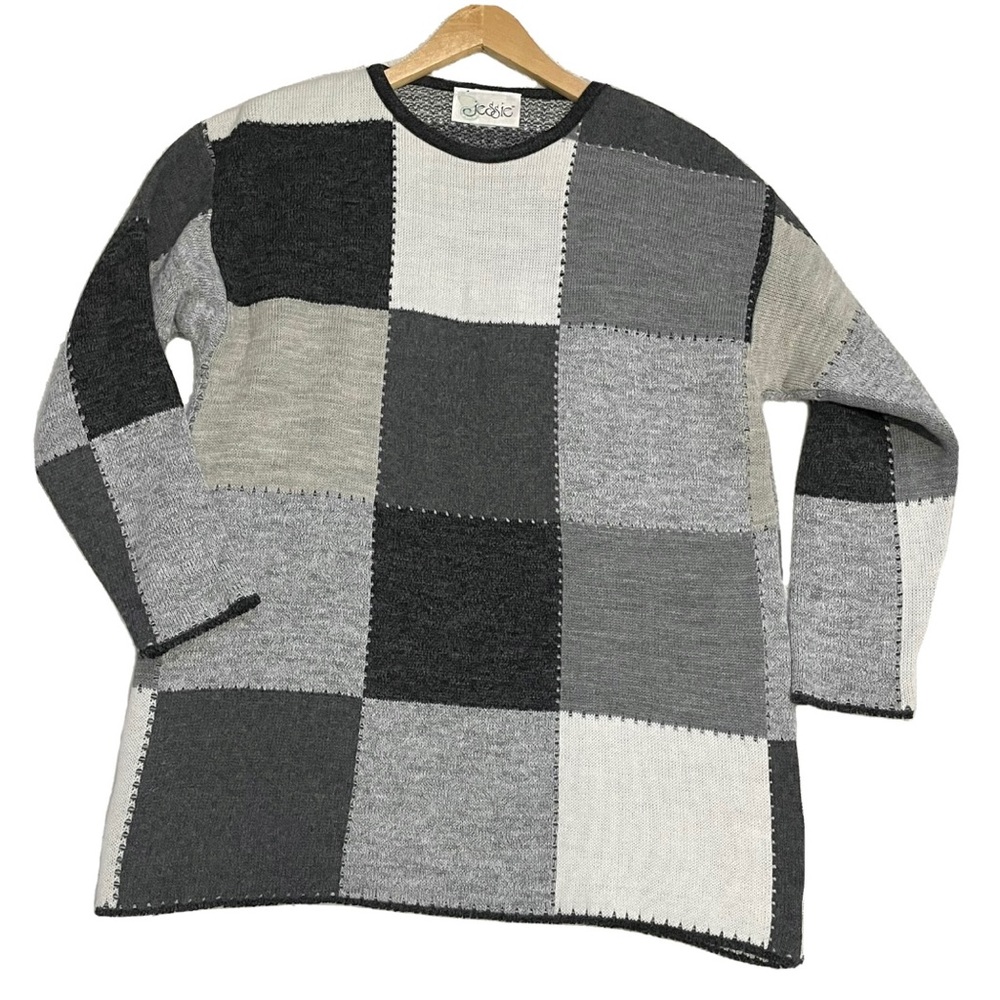 Jessie Vintage Pullover Sweater Women Size L Square Panel Geometric Patchwork